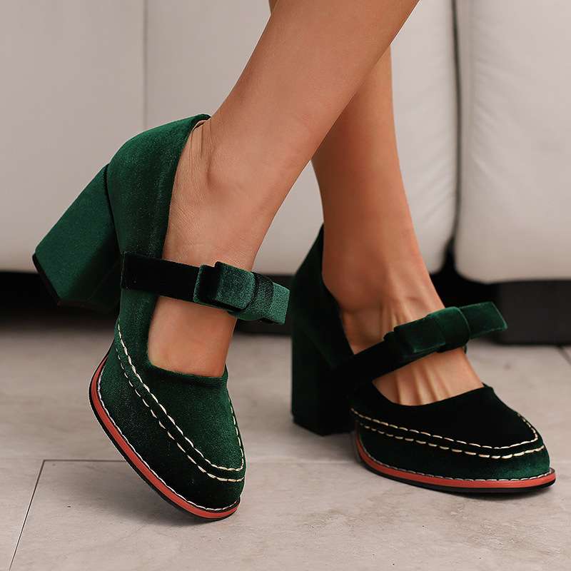 Camille Mary Jane Block Heel Bow Pump