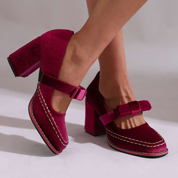 Camille Mary Jane Block Heel Bow Pump