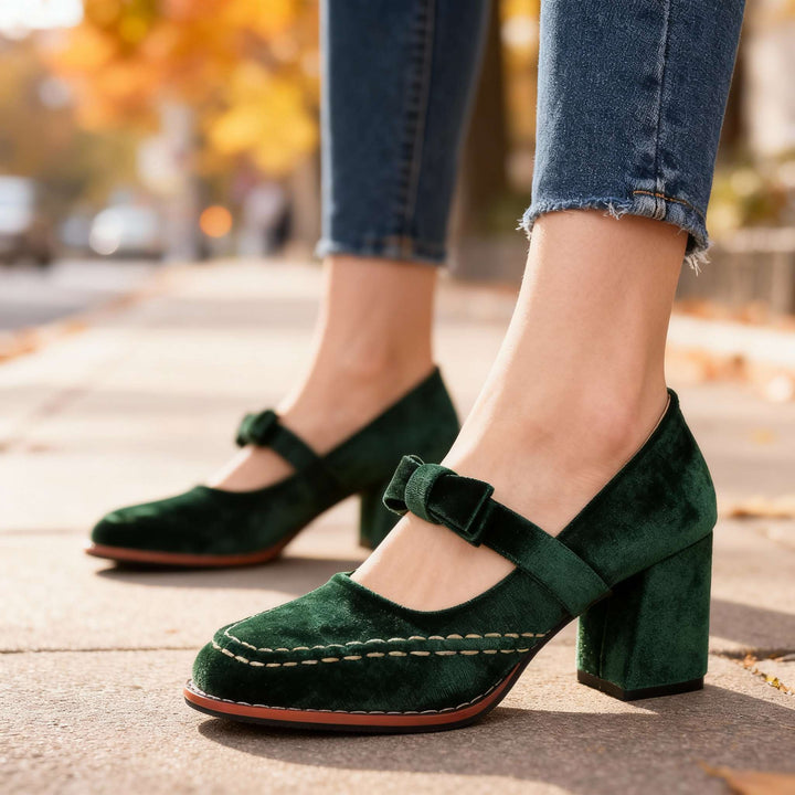 Camille Mary Jane Block Heel Bow Pump