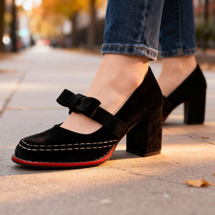 Camille Mary Jane Block Heel Bow Pump