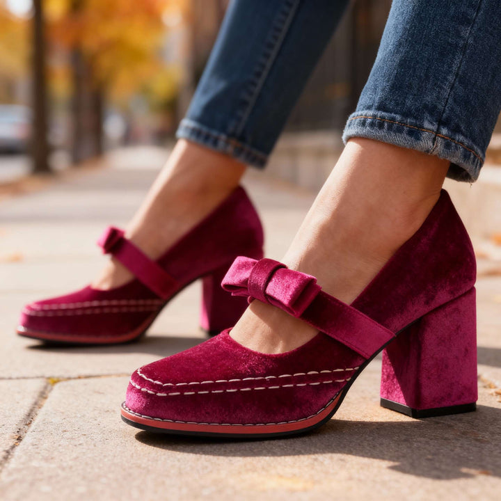 Camille Mary Jane Block Heel Bow Pump