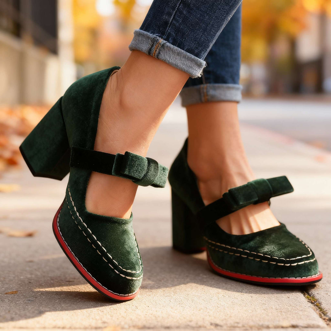 Camille Mary Jane Block Heel Bow Pump
