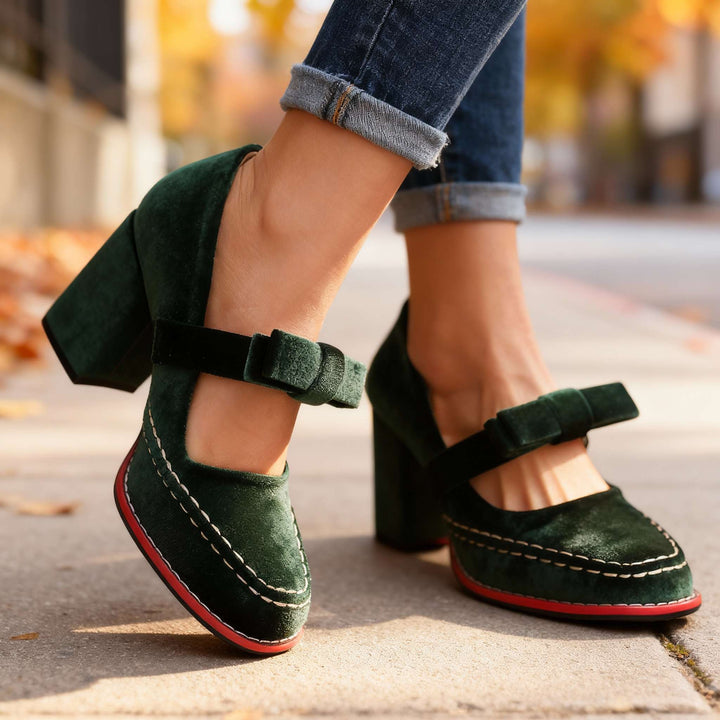 Camille Mary Jane Block Heel Bow Pump