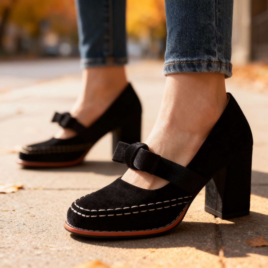 Camille Mary Jane Block Heel Bow Pump