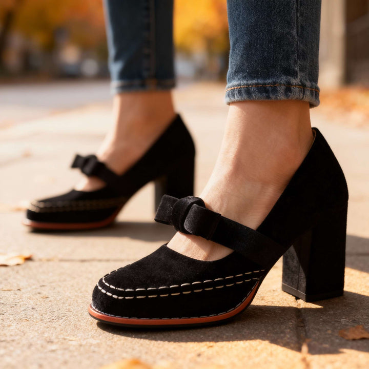 Camille Mary Jane Block Heel Bow Pump
