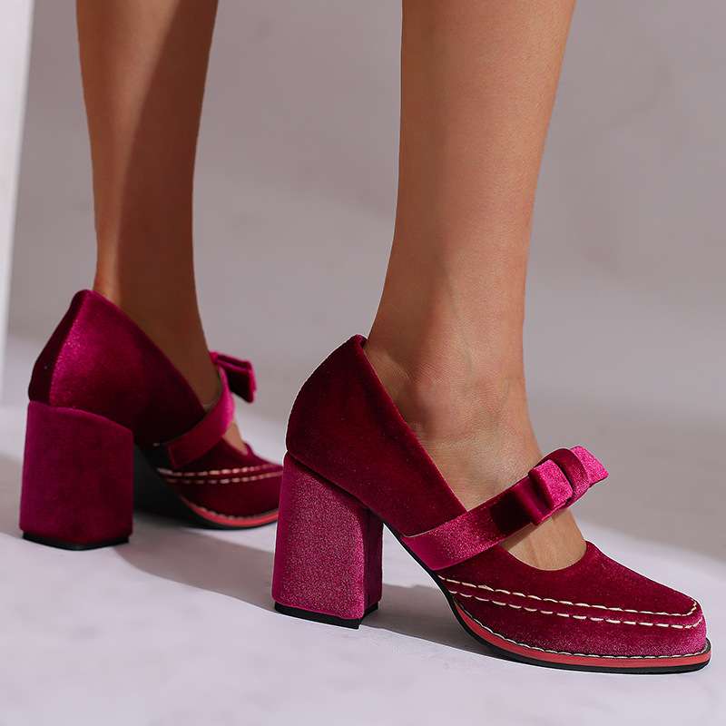 Camille Mary Jane Block Heel Bow Pump