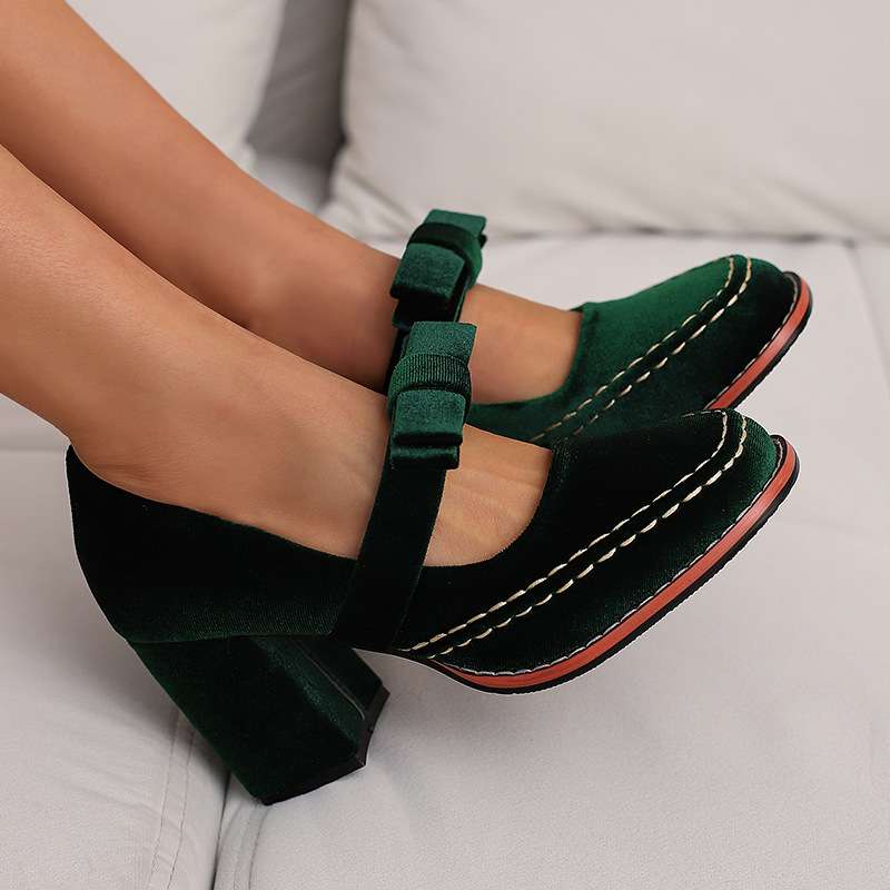 Camille Mary Jane Block Heel Bow Pump