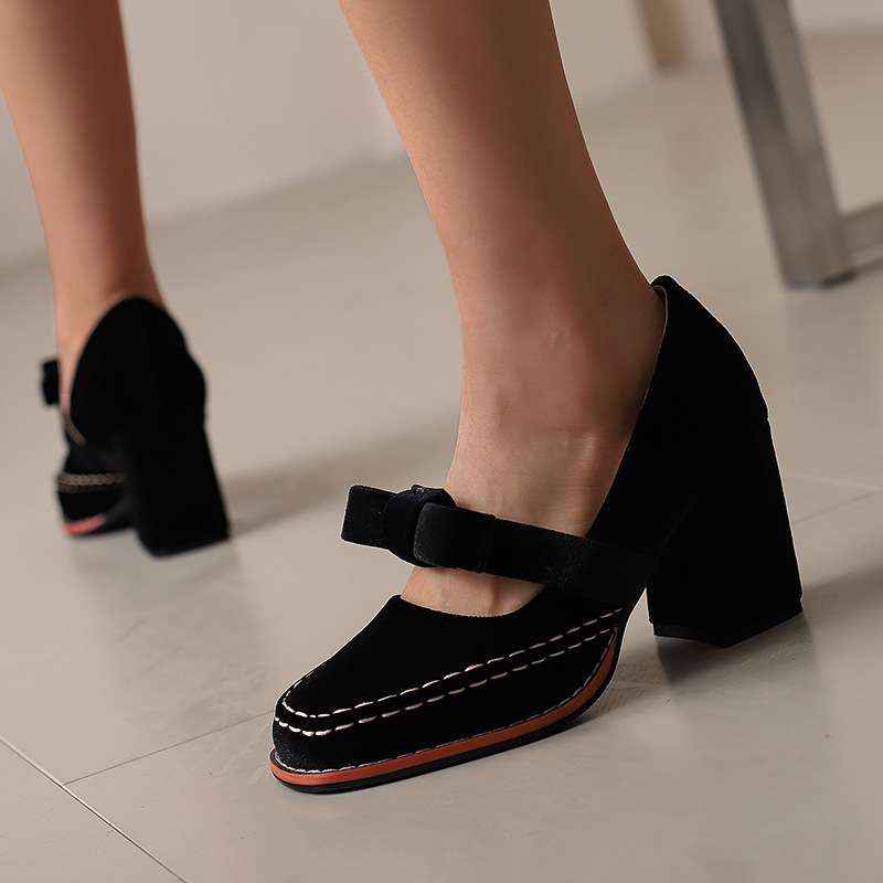 Camille Mary Jane Block Heel Bow Pump