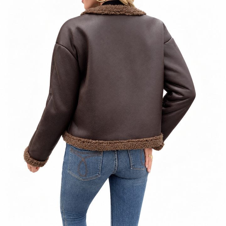 Mia Faux Leather Shearling Trim Jacket