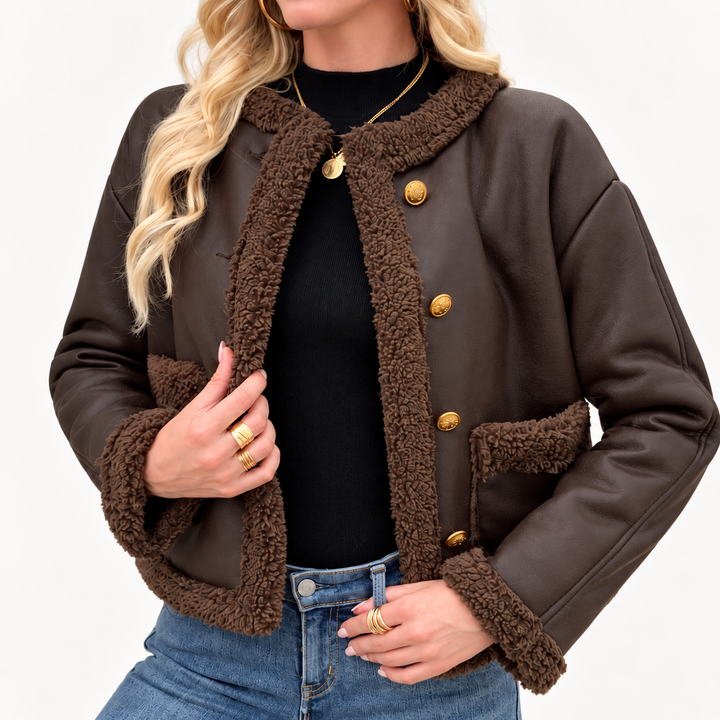 Mia Faux Leather Shearling Trim Jacket