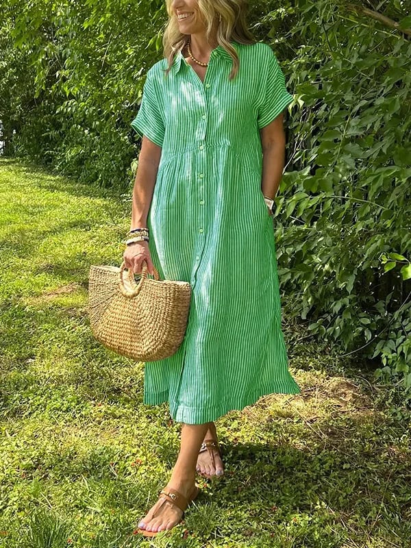 Florence Striped Button-Up Shirt Dress