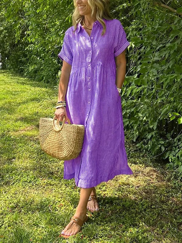 Florence Striped Button-Up Shirt Dress