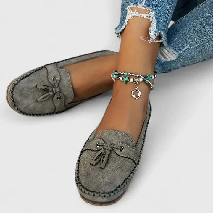 Florence Suede Bow Tassel Slip-On Loafers