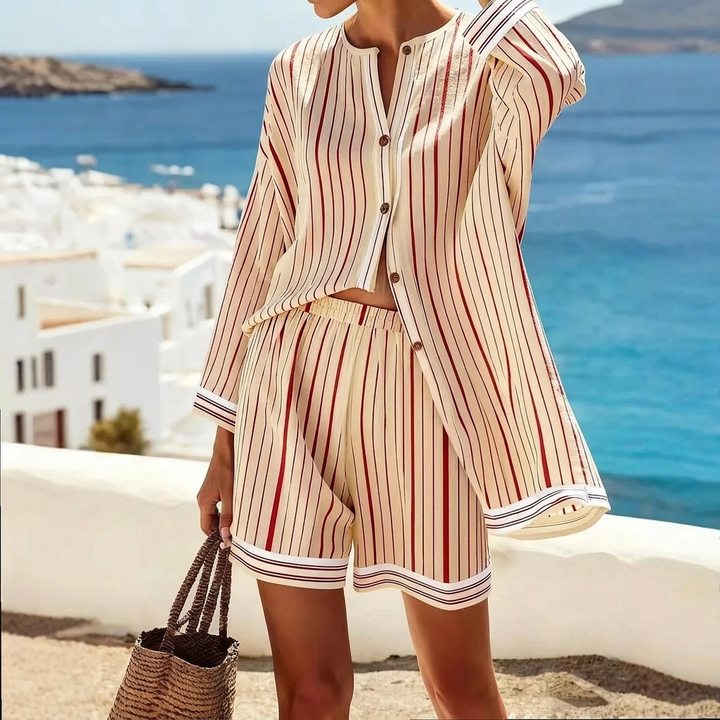 Regine Striped Breathable Two Piece Shorts Set