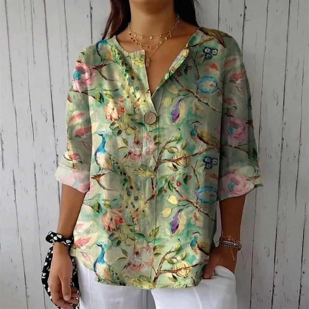 Phoebe Breathable Floral Print V Neck Blouse
