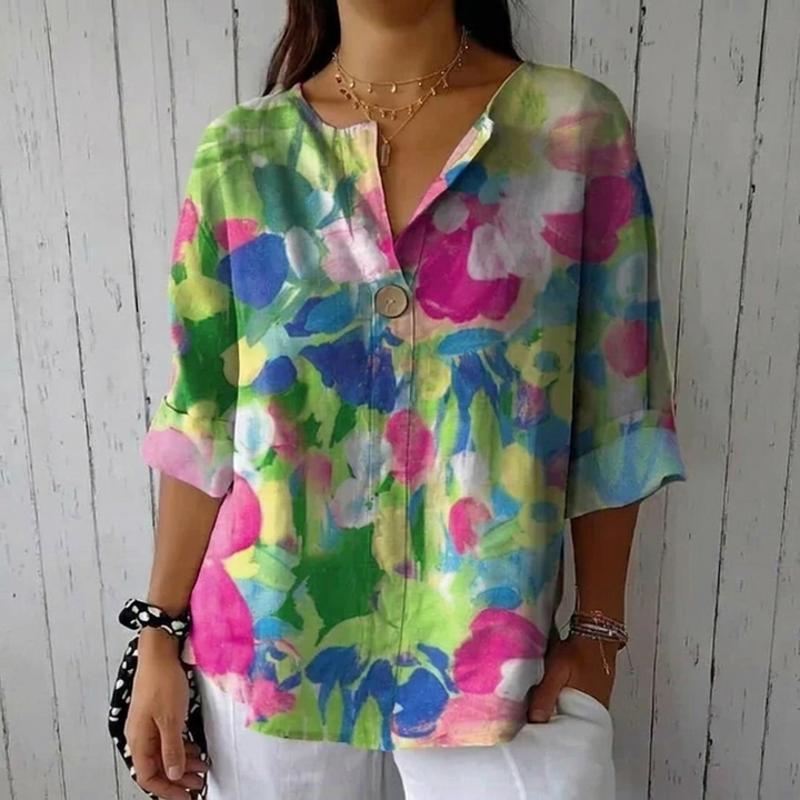 Phoebe Breathable Floral Print V Neck Blouse