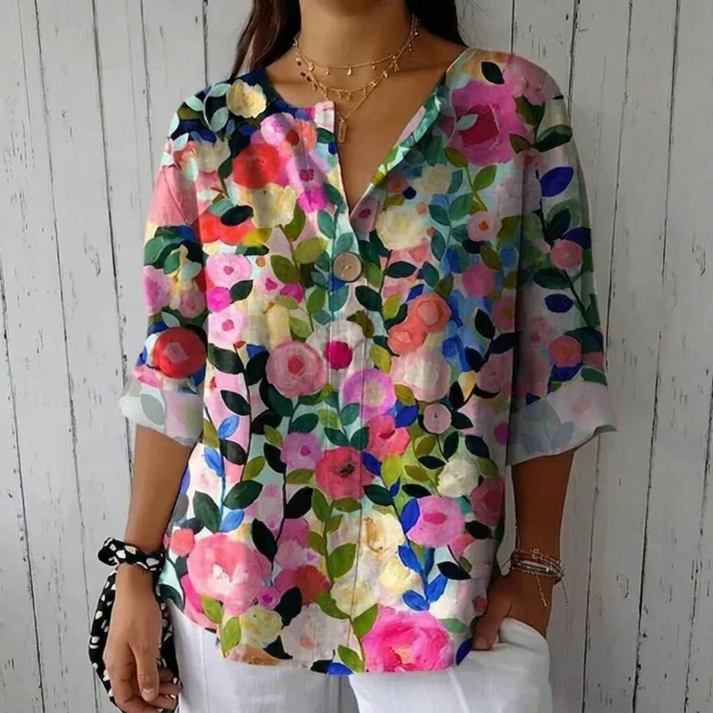 Phoebe Breathable Floral Print V Neck Blouse