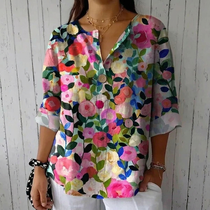 Phoebe Breathable Floral Print V Neck Blouse