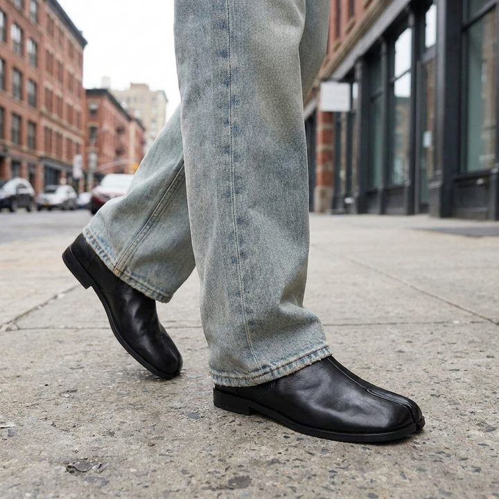 Raven Leather Tabi Loafers