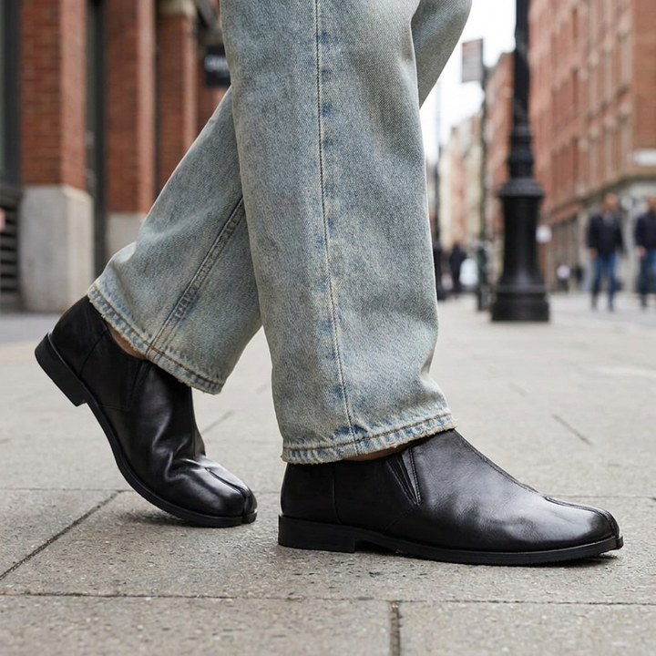 Raven Leather Tabi Loafers