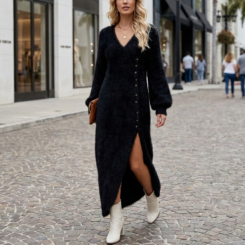 Aurora Fur Knit Sweater Dress