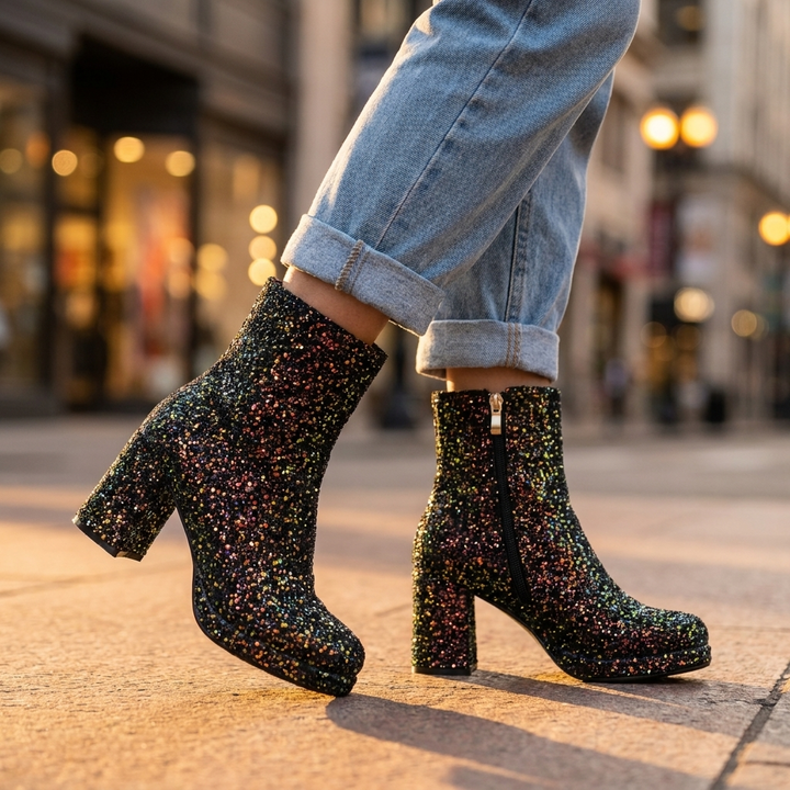Celeste Sequin Heel Boots