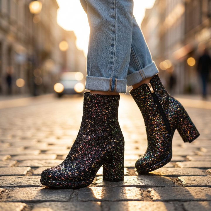 Celeste Sequin Heel Boots