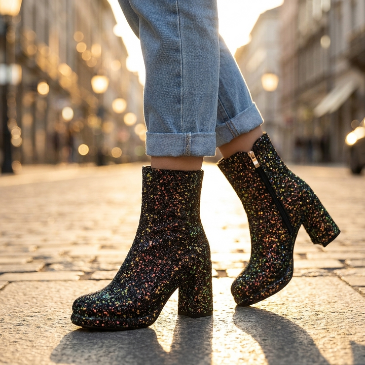 Celeste Sequin Heel Boots