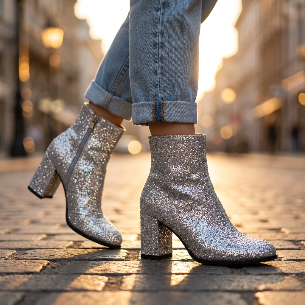 Celeste Sequin Heel Boots