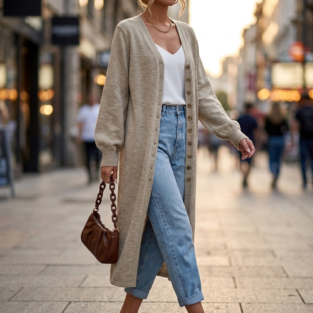 Elowen Long Ribbed Cardigan - Light Grey
