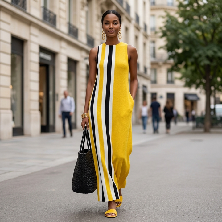 Amara Striped Pocket Maxi Dress - Yellow