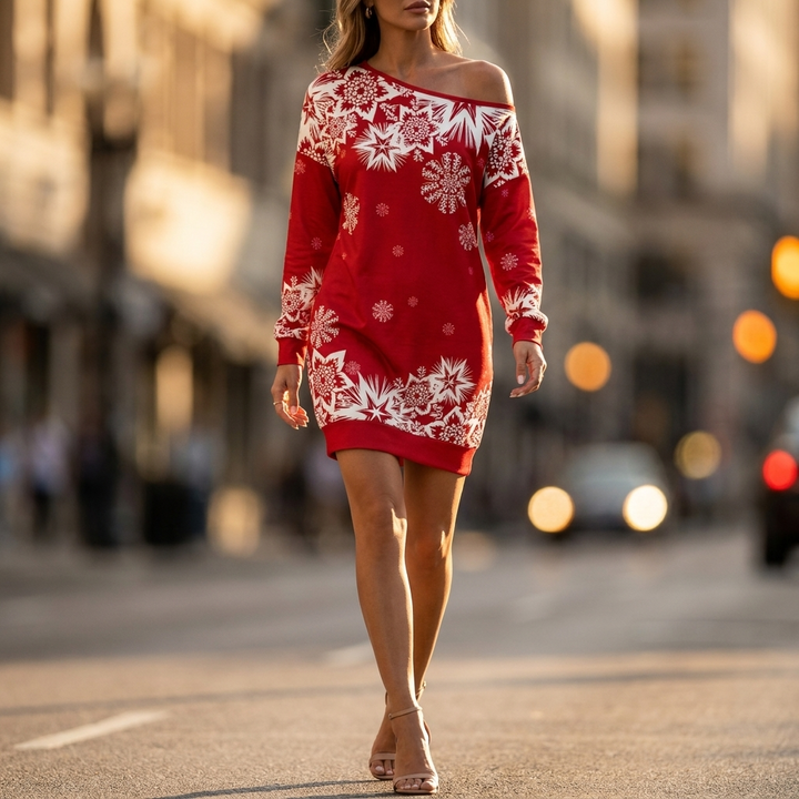 Nadia Snowflake Christmas Dress - Red