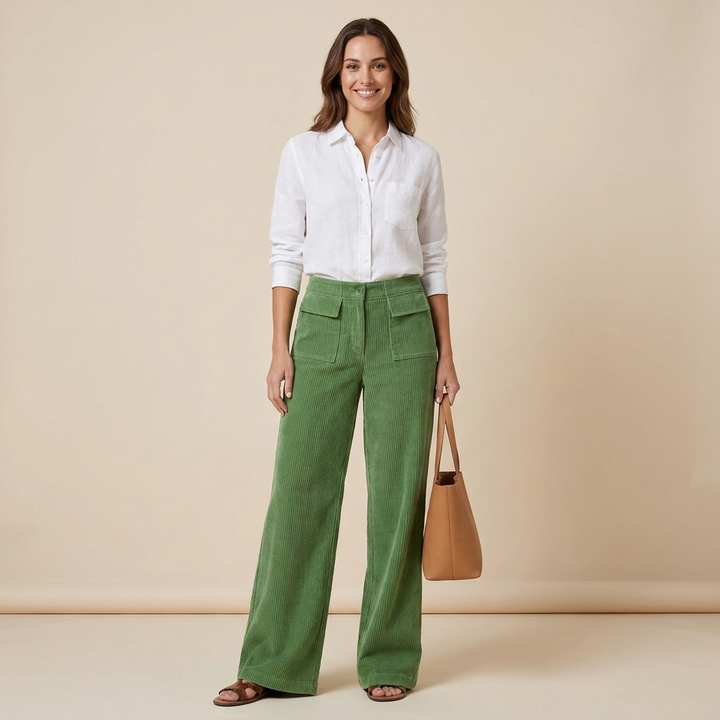 Amaris Corduroy Wide Leg Pants - Green
