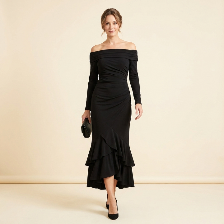 Adalyn Off Shoulder Mermaid Dress - Black