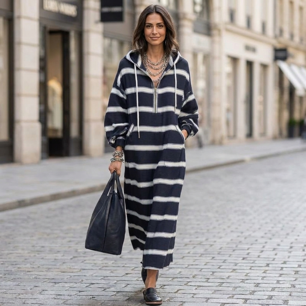 Nolana Half Zip Hoodie Dress - Navy Blue