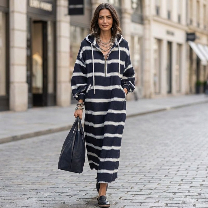 Nolana Half Zip Hoodie Dress - Navy Blue