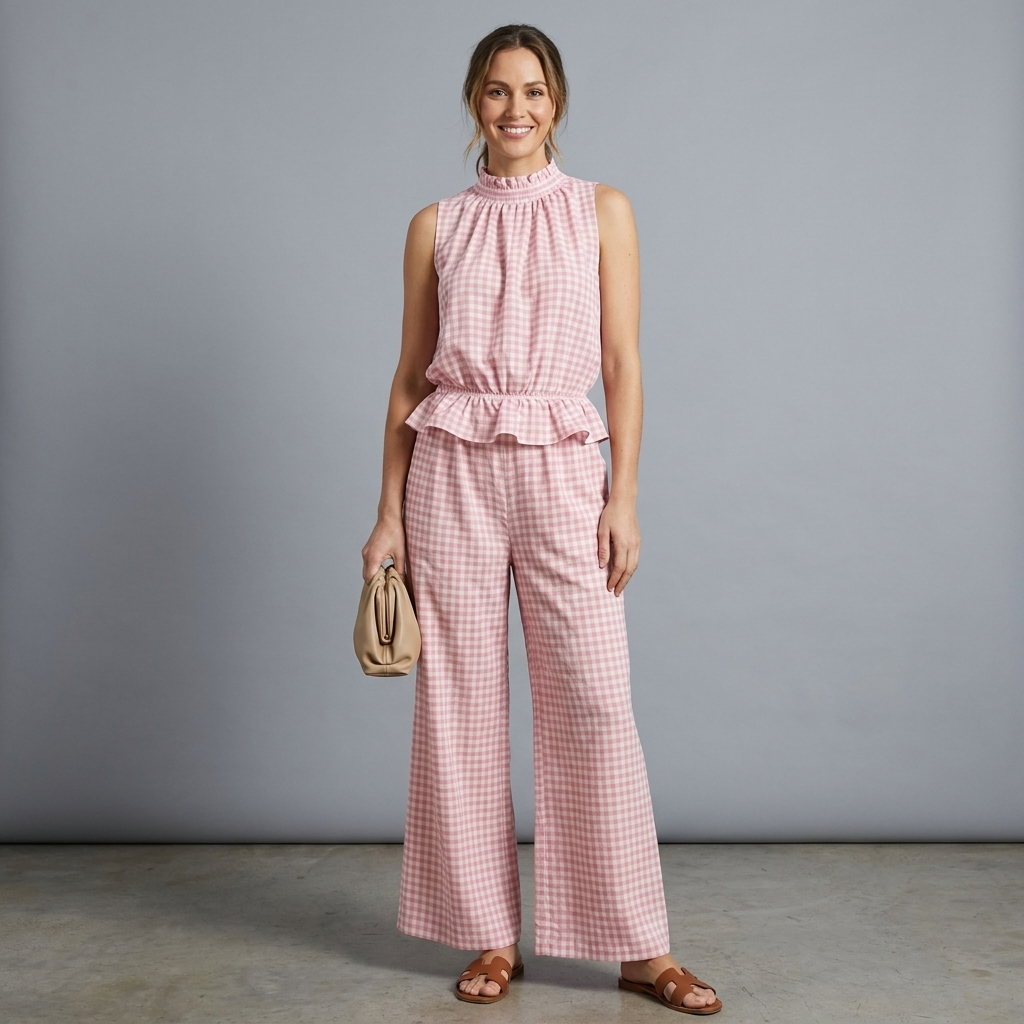 Maren Gingham Two Piece Set - Pink