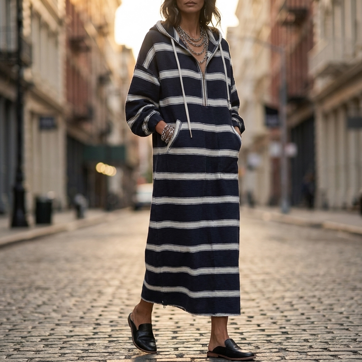 Nolana Half Zip Hoodie Dress - Navy Blue