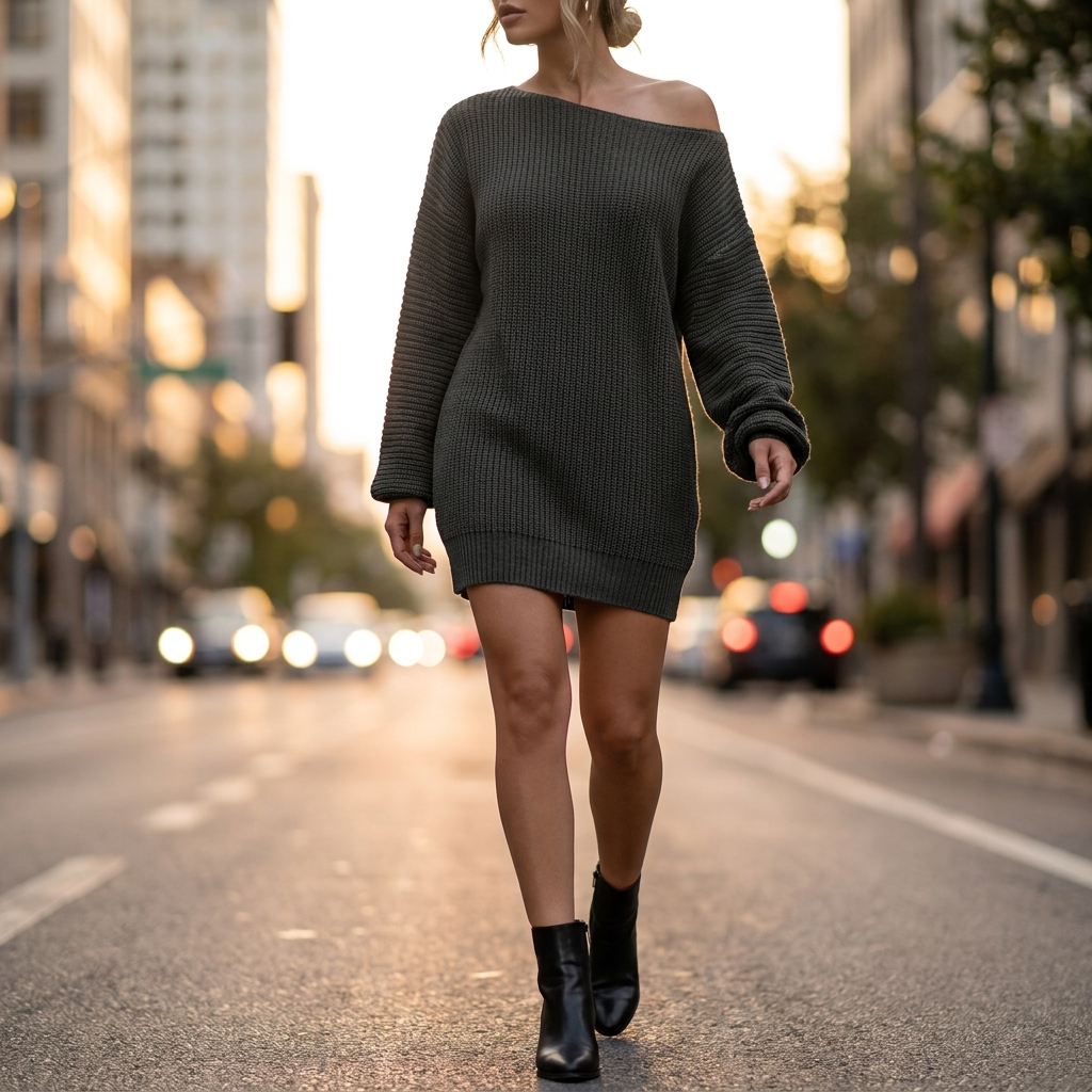 Sabine Off Shoulder Sweater Dress - Black