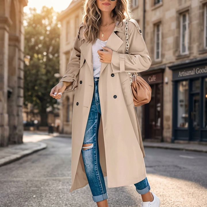 Corinne Double Breasted Trench Coat - Khaki
