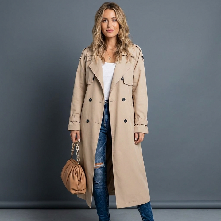 Corinne Double Breasted Trench Coat - Khaki