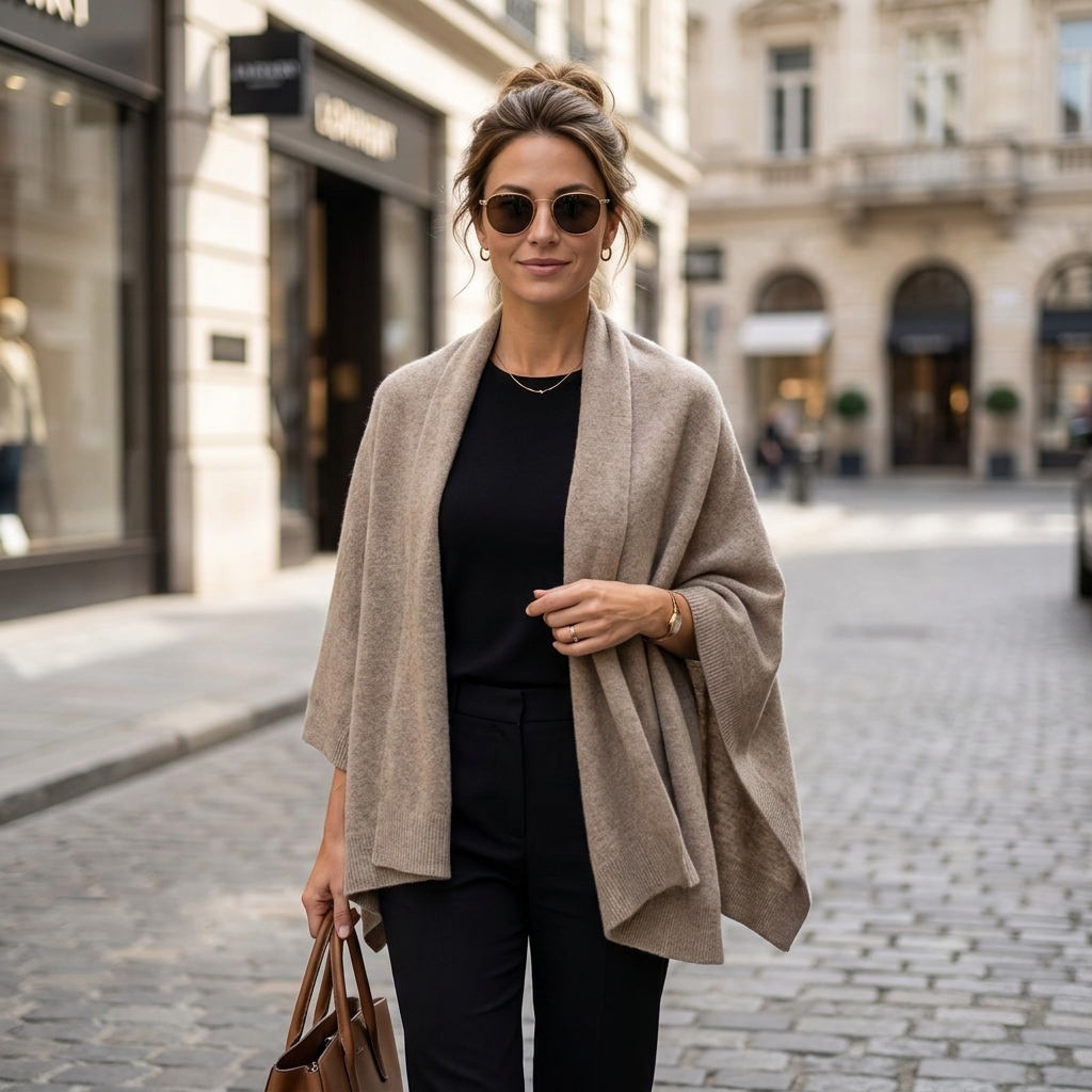 Wren Open Cashmere Wrap - Heather Taupe
