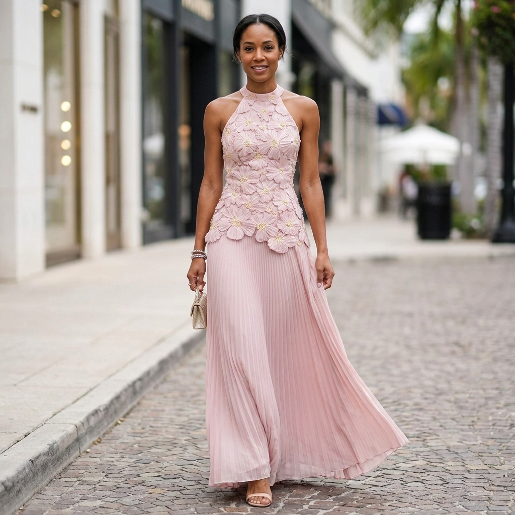 Seraphine Halter Pleated Gown