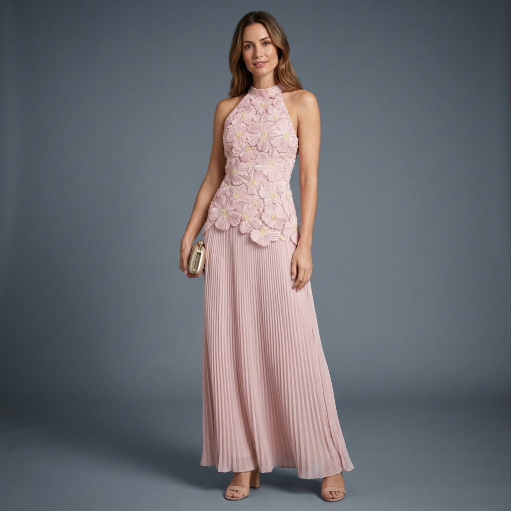 Seraphine Halter Pleated Gown