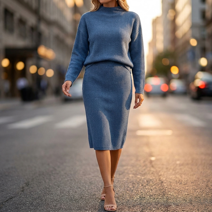 Fiora Ribbed Knit Skirt Set