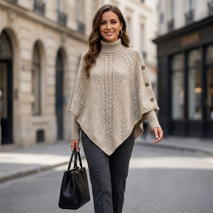 Elara Button Trimmed Poncho