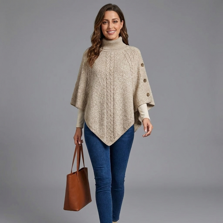 Elara Button Trimmed Poncho
