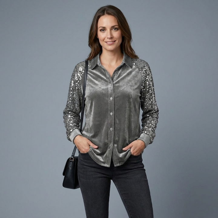 Zara Sequin Sleeve Blouse