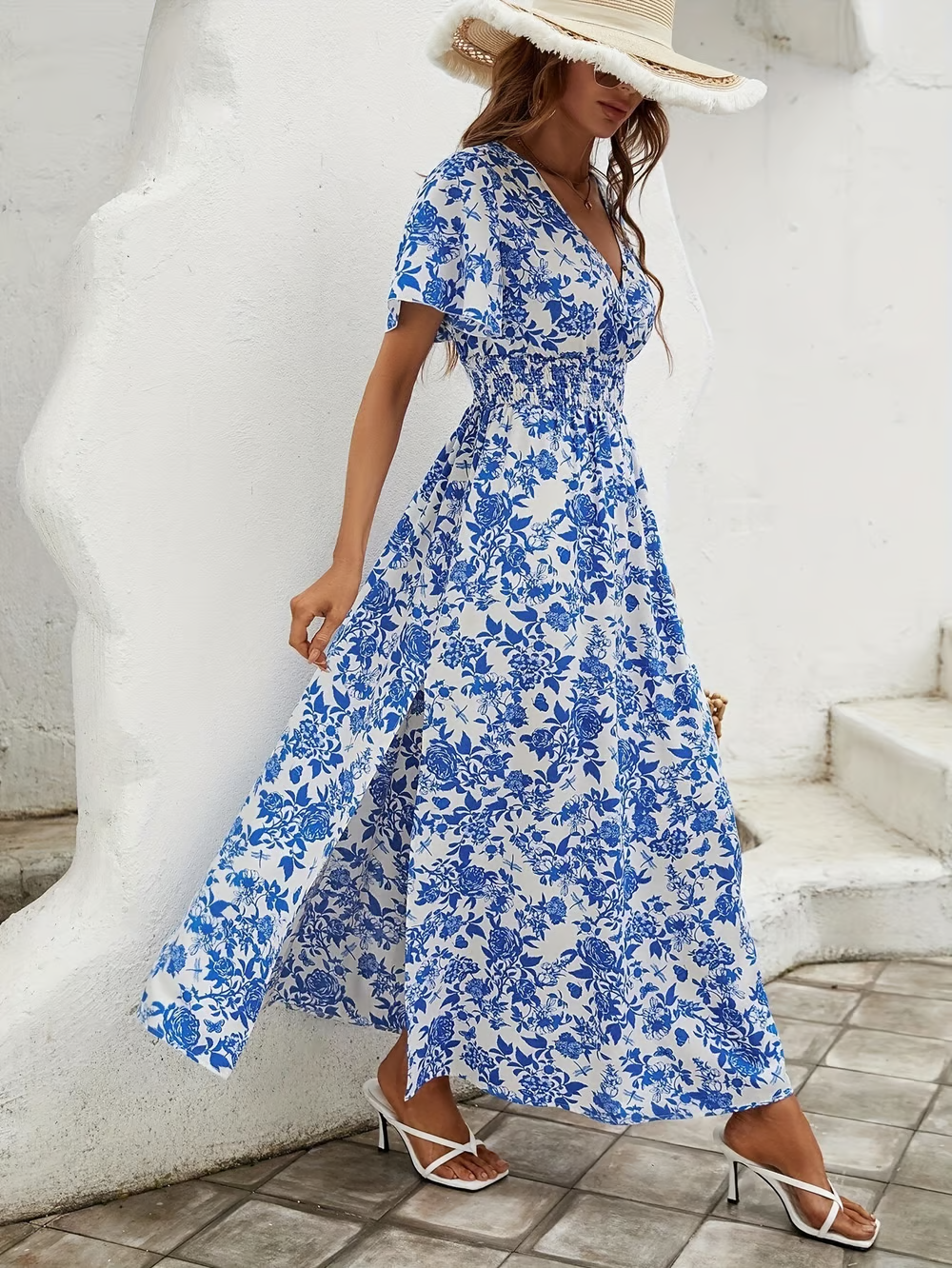 Seraphina Boho Printed V Neck Short Sleeve Maxi Dress