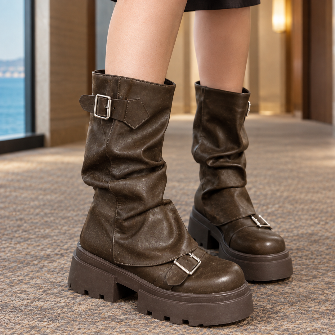 Noelle Leather Platform Boots